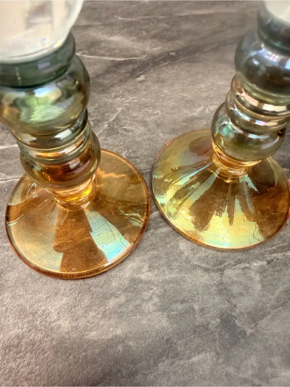 VTG 4 Krosno Poland Hand Blown Multi Color Stacked Ball Stem Champagne Flutes